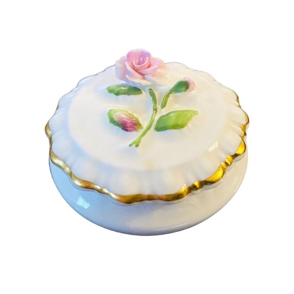 Vintage Coalport Raised Pink Rose Round Trinket Box With Lid 2 Inch - Picture 1 of 5